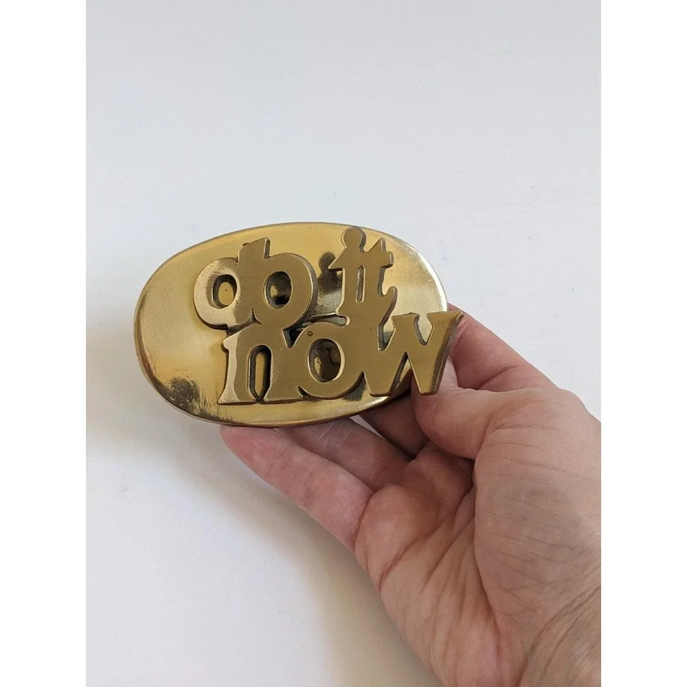 Vintage Solid Brass Do It Now Paper Clip Memo Holder Desk Accessory Mid Century